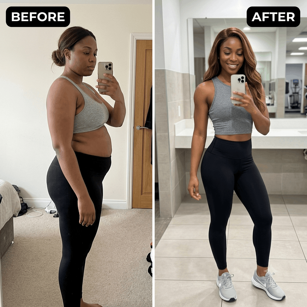 Before and after transformation, Halima Y.